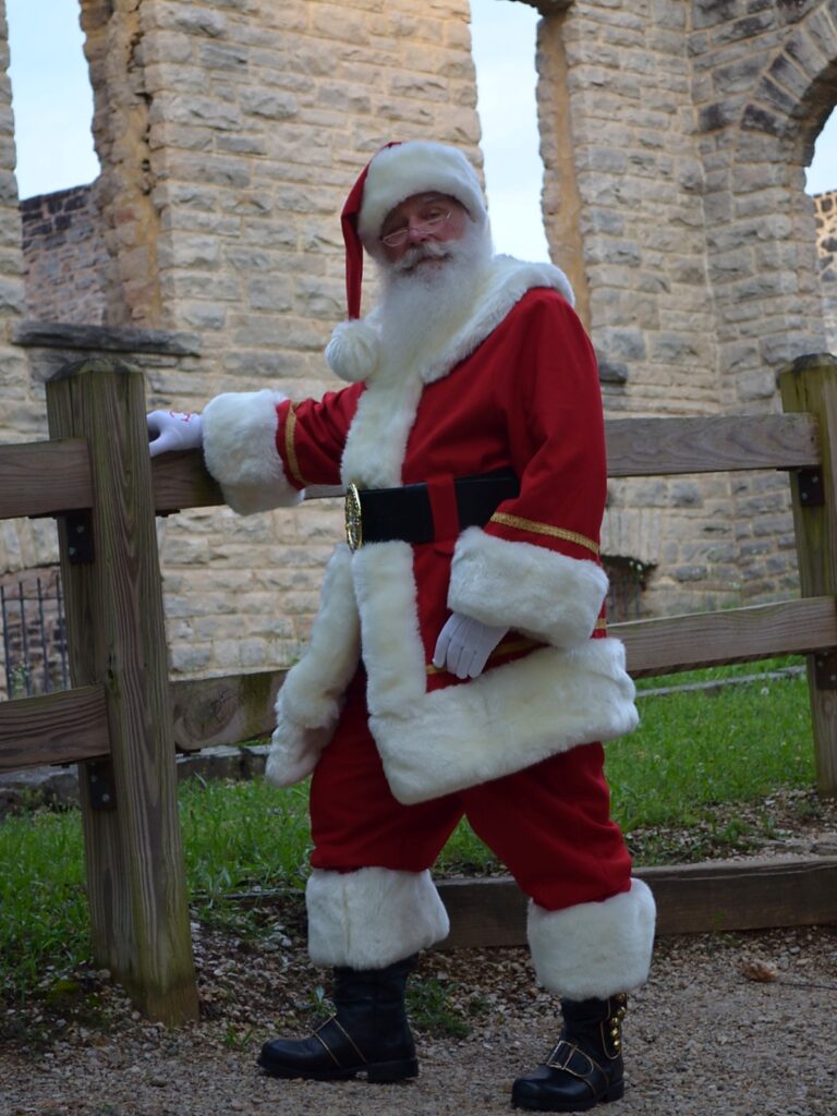 Santa Tom presenting the Ha Ha Tonka ruins in the Lake of the Ozarks area.